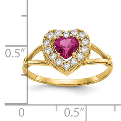 10K Red and White CZ Heart Ring