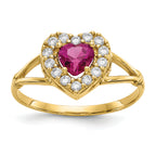 10K Red and White CZ Heart Ring