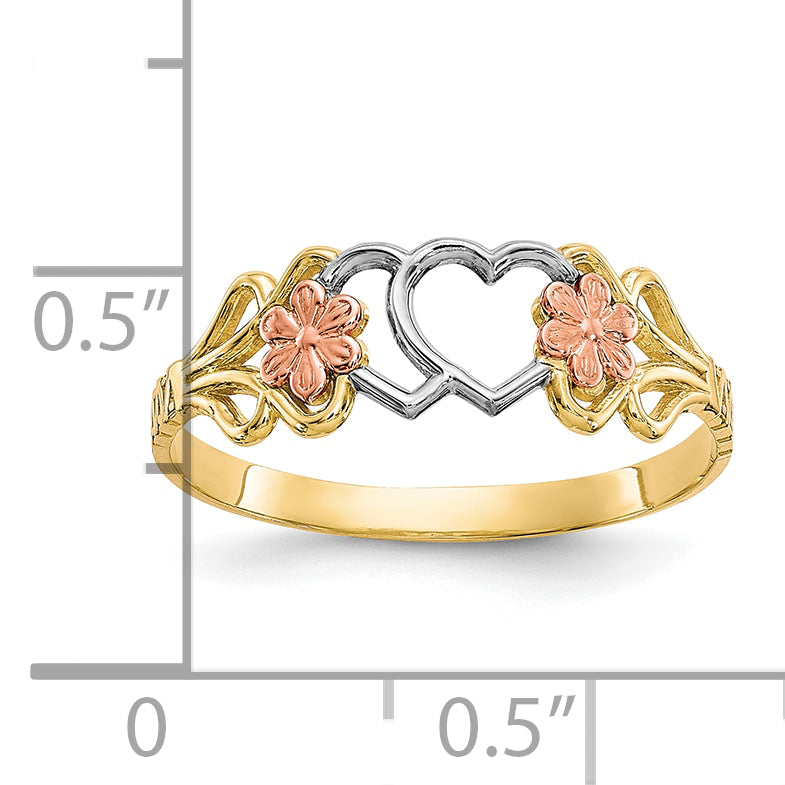 10K Two-Tone WithWhite Rhodium Double Heart Ring