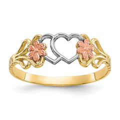 10K Two-Tone WithWhite Rhodium Double Heart Ring