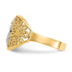 10K WithRhodium Filigree Heart Ring