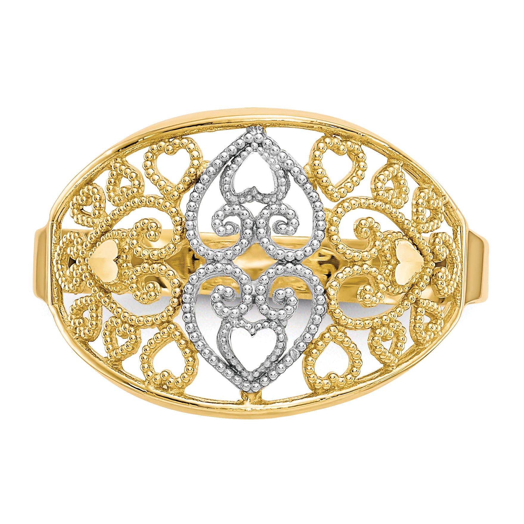 10K WithRhodium Filigree Heart Ring