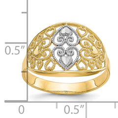 10K WithRhodium Filigree Heart Ring