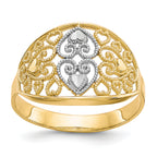 10K WithRhodium Filigree Heart Ring