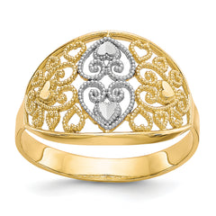 10K WithRhodium Filigree Heart Ring
