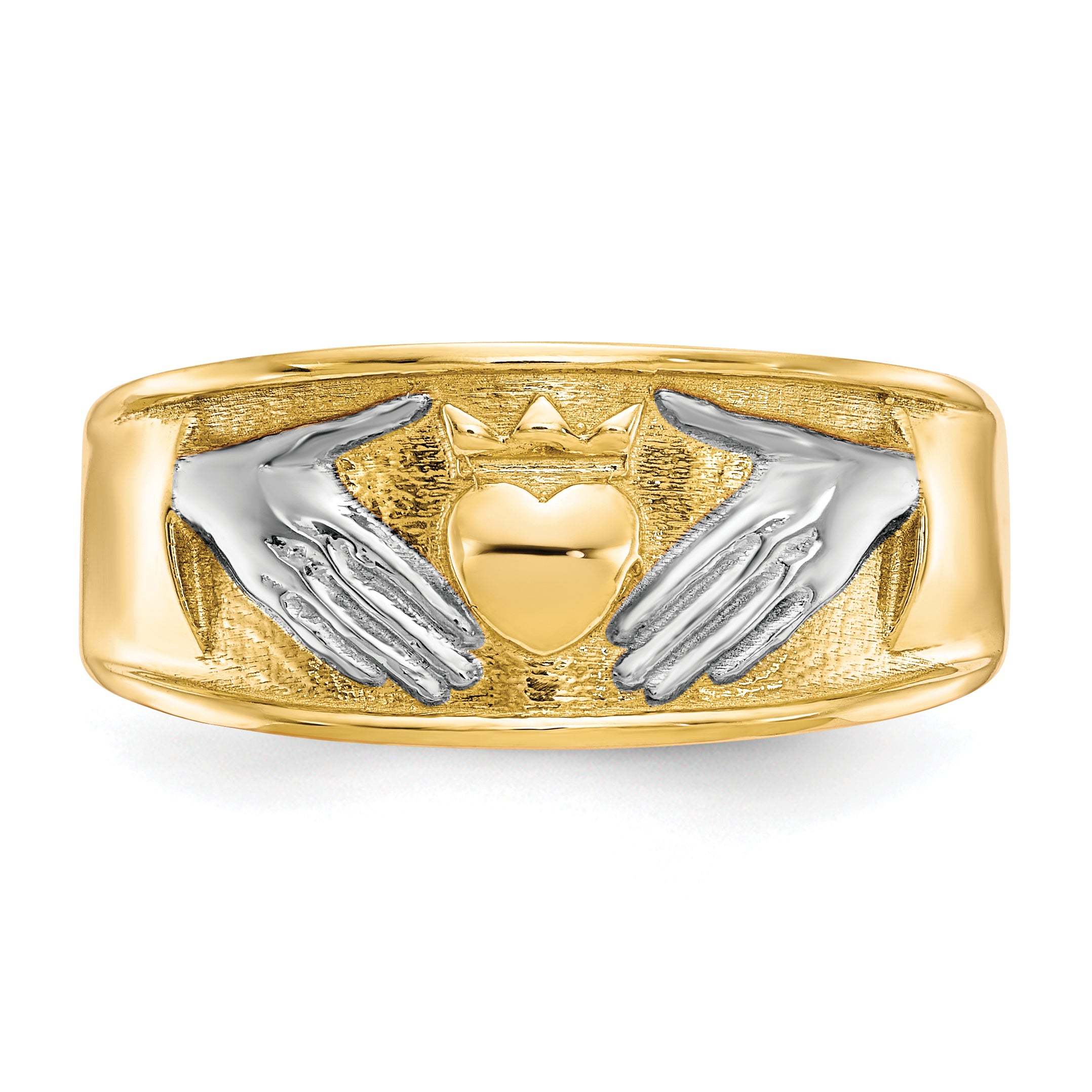 10k & Rhodium Men's Claddagh Ring
