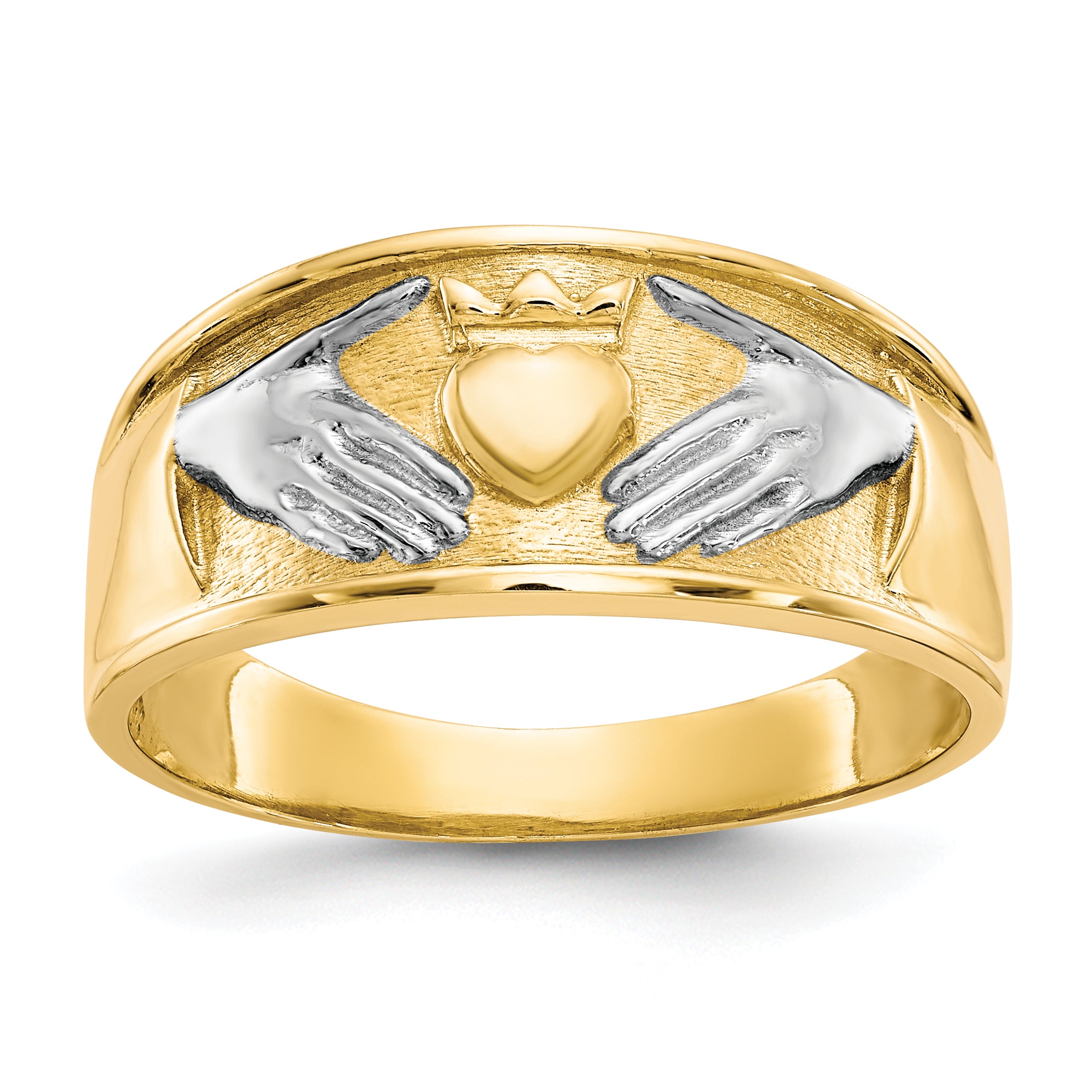 10k & Rhodium Men's Claddagh Ring Main image