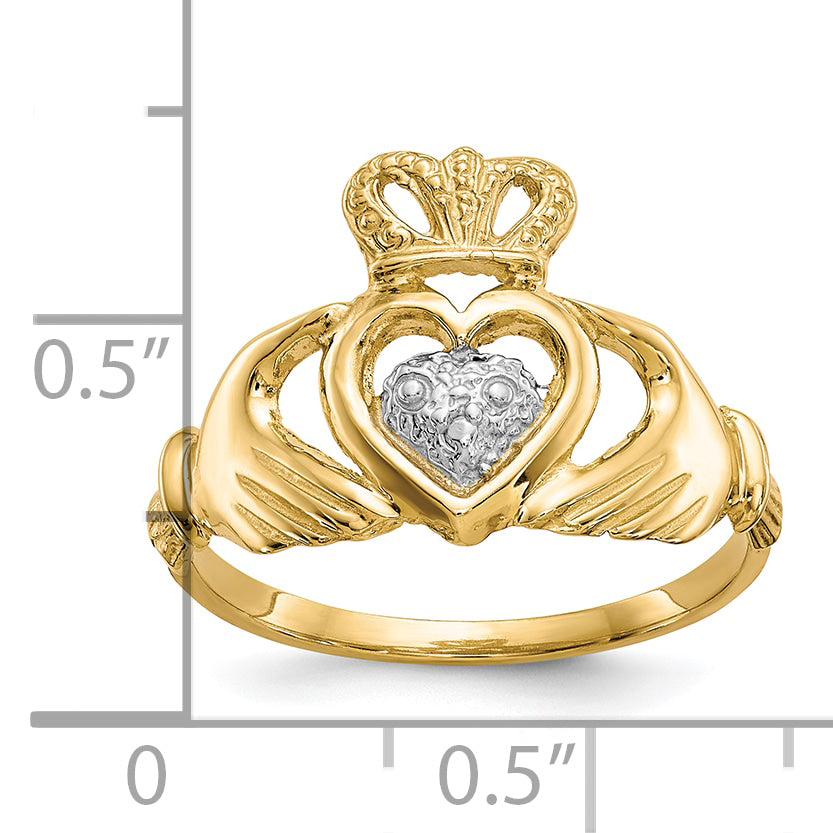 10k & Rhodium Claddagh Ring