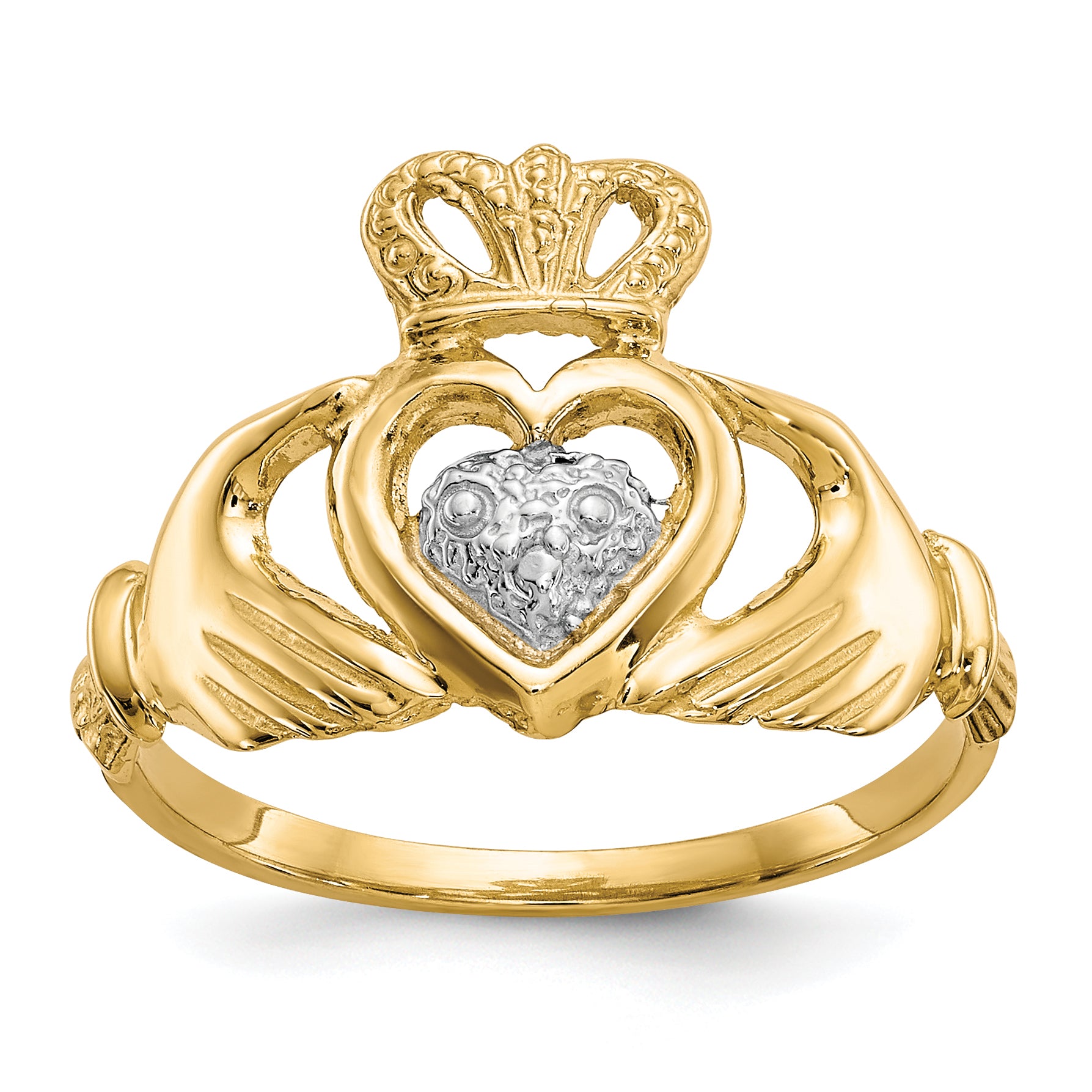 10k & Rhodium Claddagh Ring