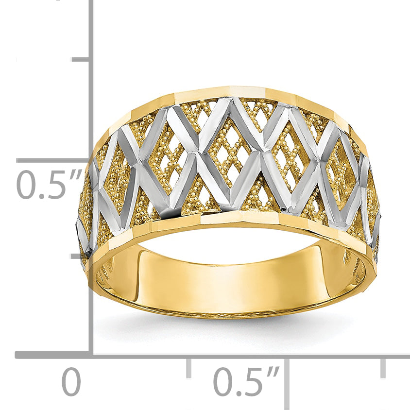 10K WithRhodium Diamond-Cut Filigree Ring