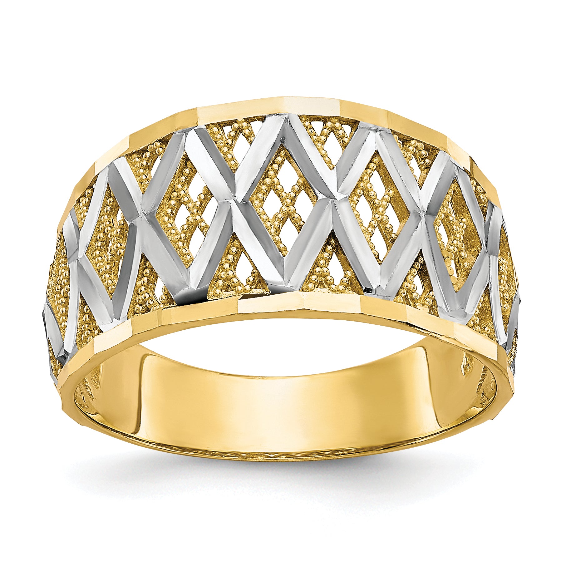 10K WithRhodium Diamond-Cut Filigree Ring