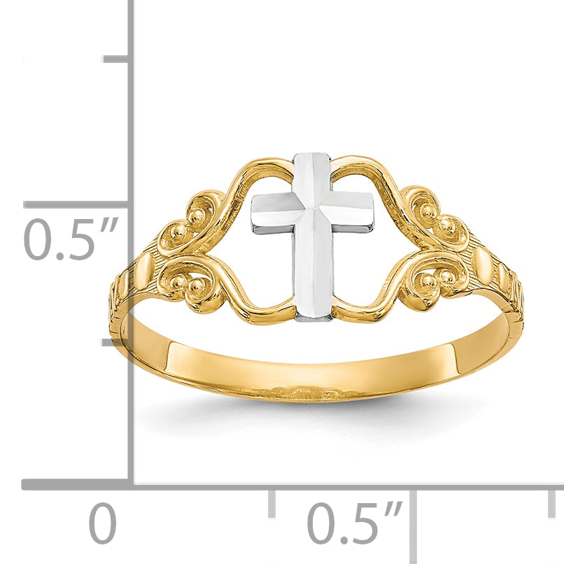 10k & Rhodium Polished Cross Ring