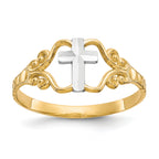 10k & Rhodium Polished Cross Ring