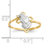 10k & Rhodium Praying Hands CZ WithCross Ring