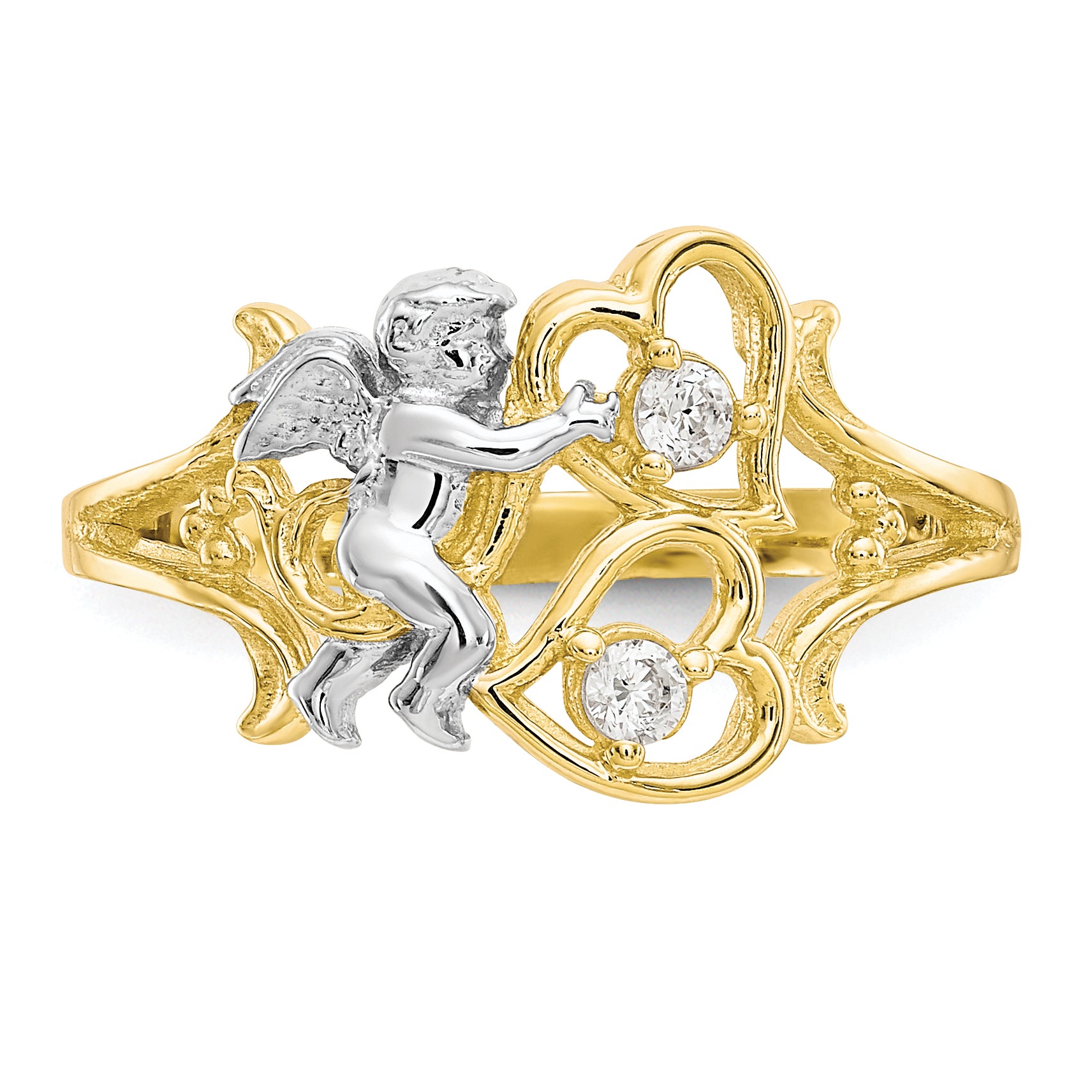 10k & Rhodium CZ Angel WithHearts Ring