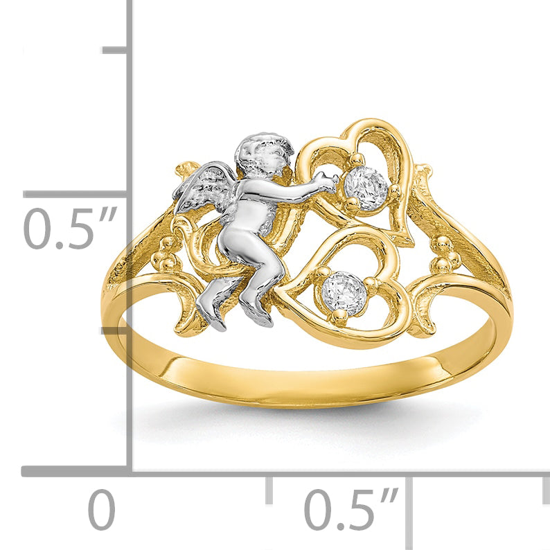 10k & Rhodium CZ Angel WithHearts Ring