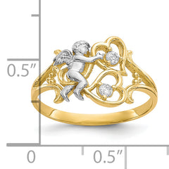 10k & Rhodium CZ Angel WithHearts Ring