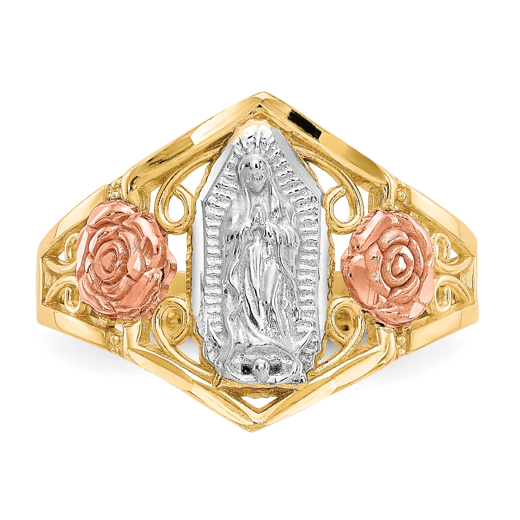 10k Two-tone & Rhodium Our Lady of Guadalupe Ring