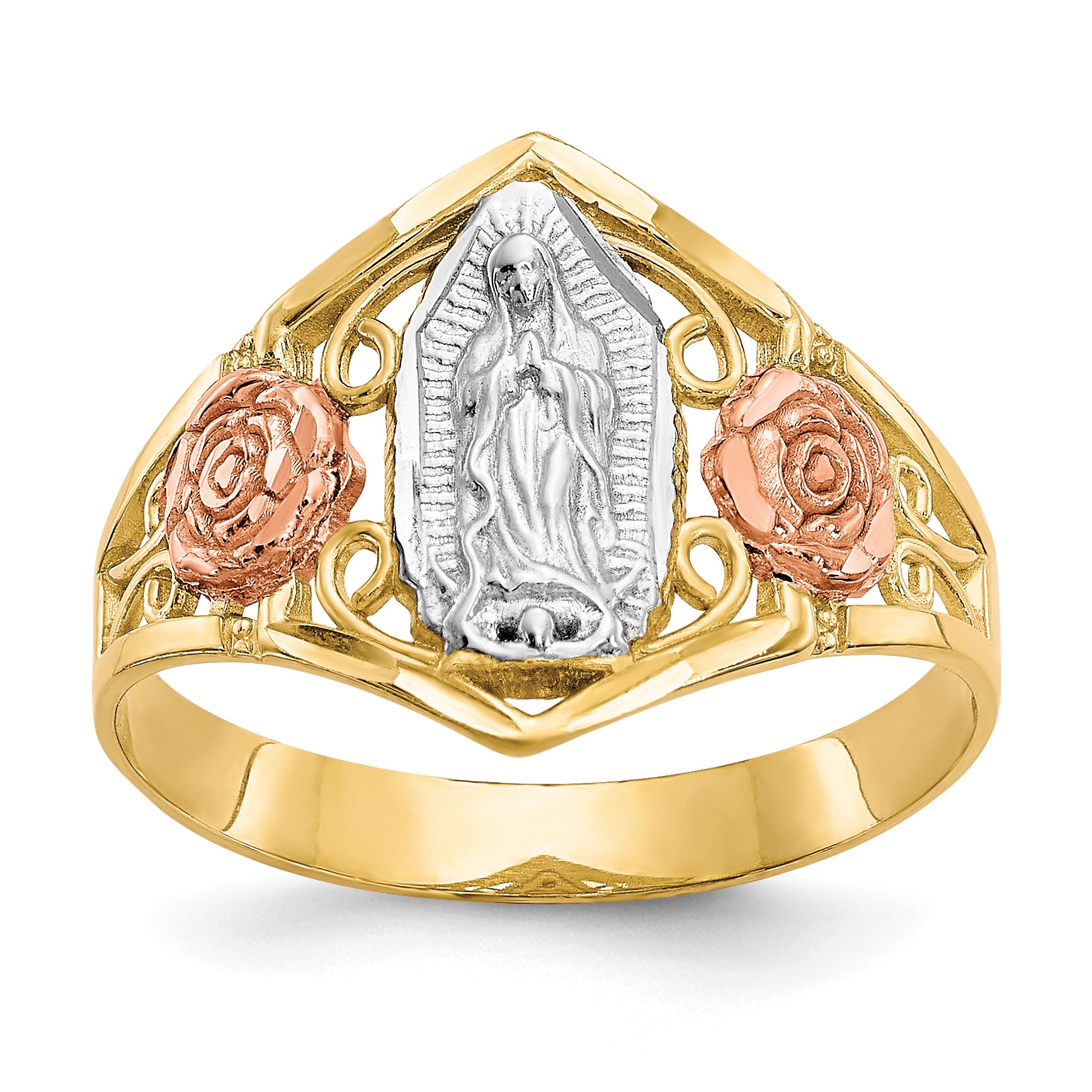 10k Two-tone & Rhodium Our Lady of Guadalupe Ring