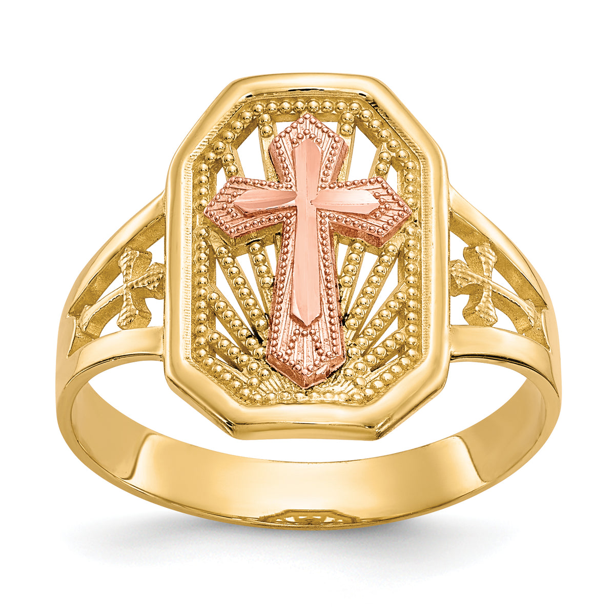 10k Two-tone Filigree Cross Ring