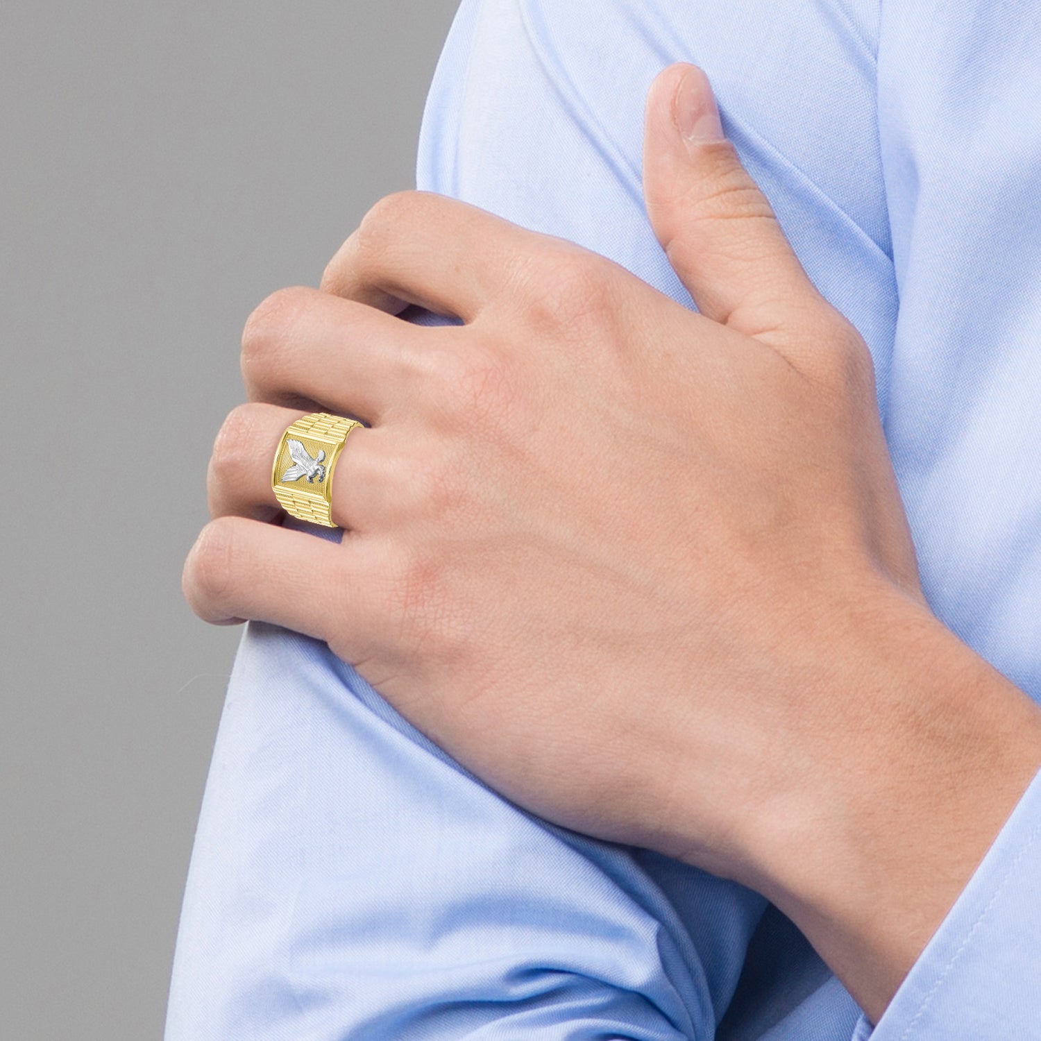 10k & Rhodium Men's Eagle Ring