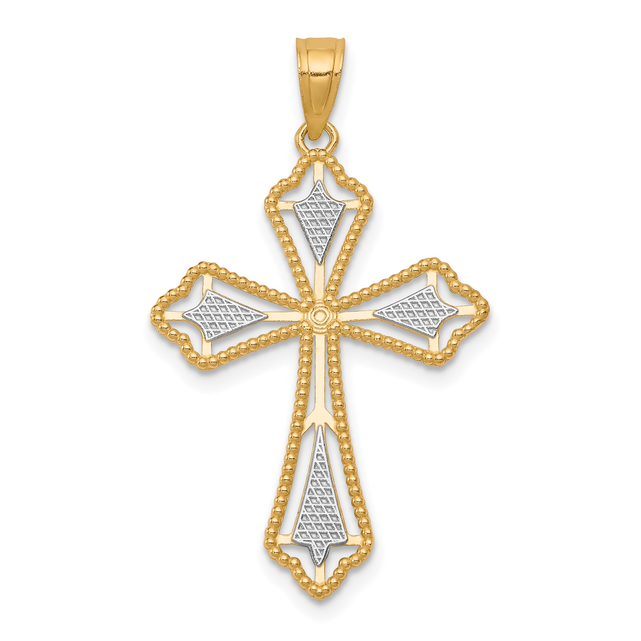 10K Yellow Gold Diamond-Cut Cross Pendant with Rhodium Accents  Polished Finish