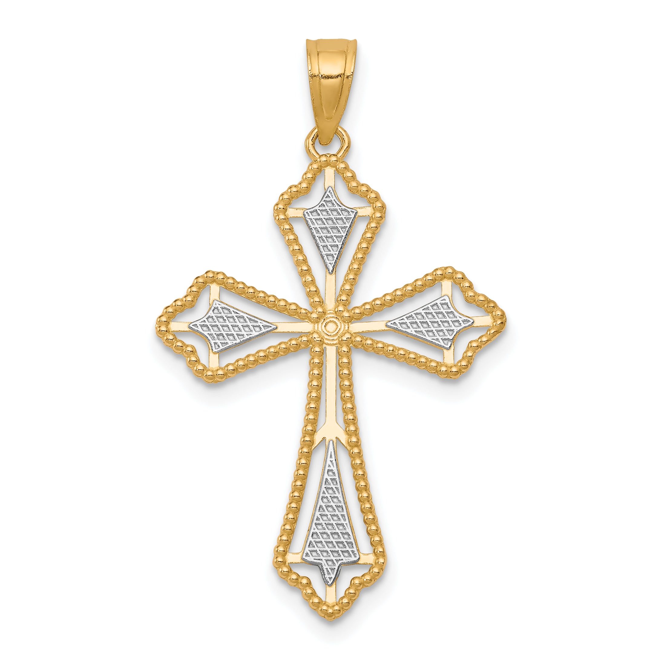 10K w/Rhodium Diamond-Cut Cross Pendant