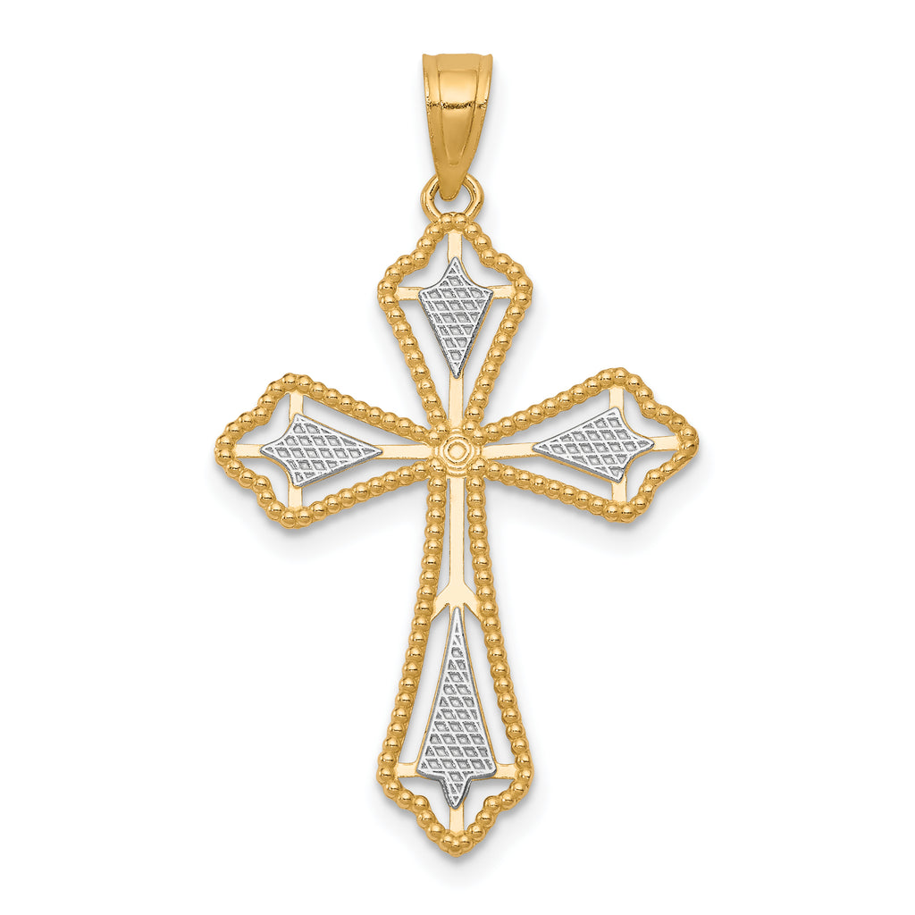 10K Yellow Gold Diamond-Cut Cross Pendant with Rhodium Accents  Polished Finish