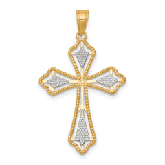 10K w/Rhodium Diamond-Cut Cross Pendant