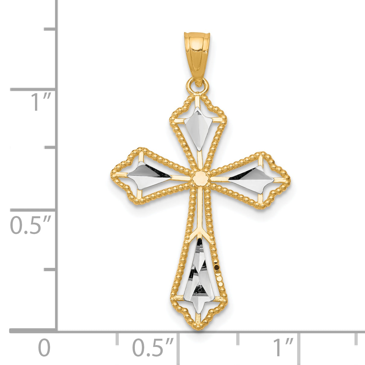 10K Yellow Gold Diamond-Cut Cross Pendant with Rhodium Accents  Polished Finish