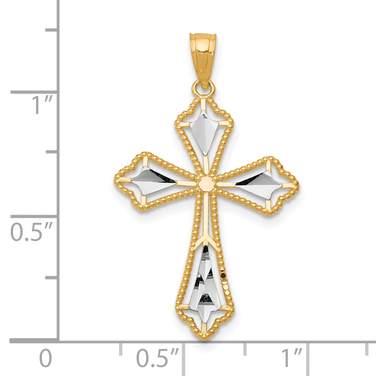 10K w/Rhodium Diamond-Cut Cross Pendant
