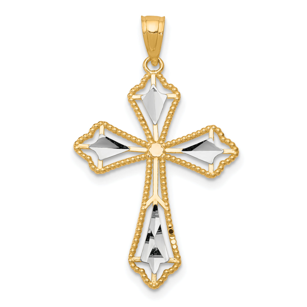 10K w/Rhodium Diamond-Cut Cross Pendant