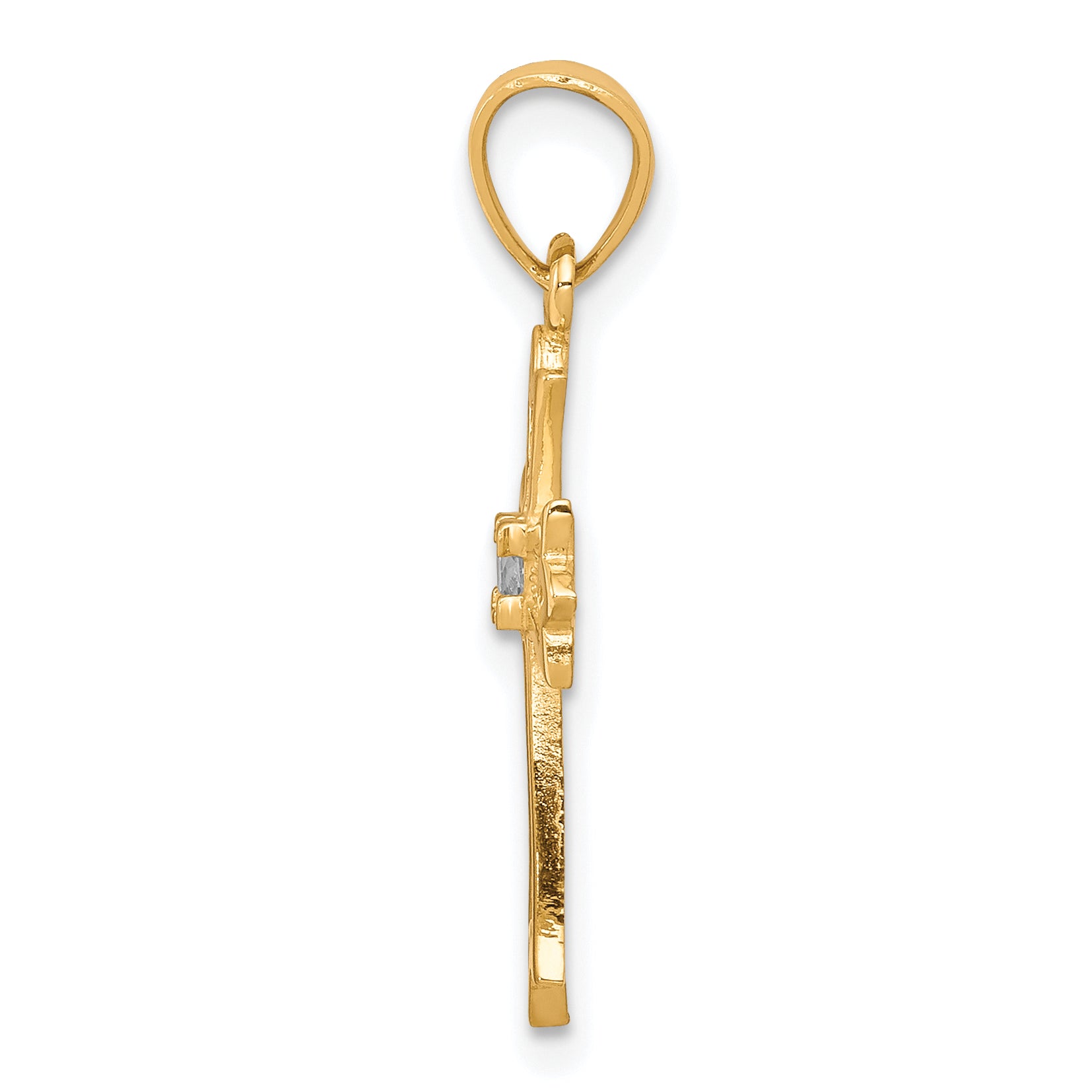 10K Yellow Gold CZ Cross Pendant with Polished Finish Solid Design