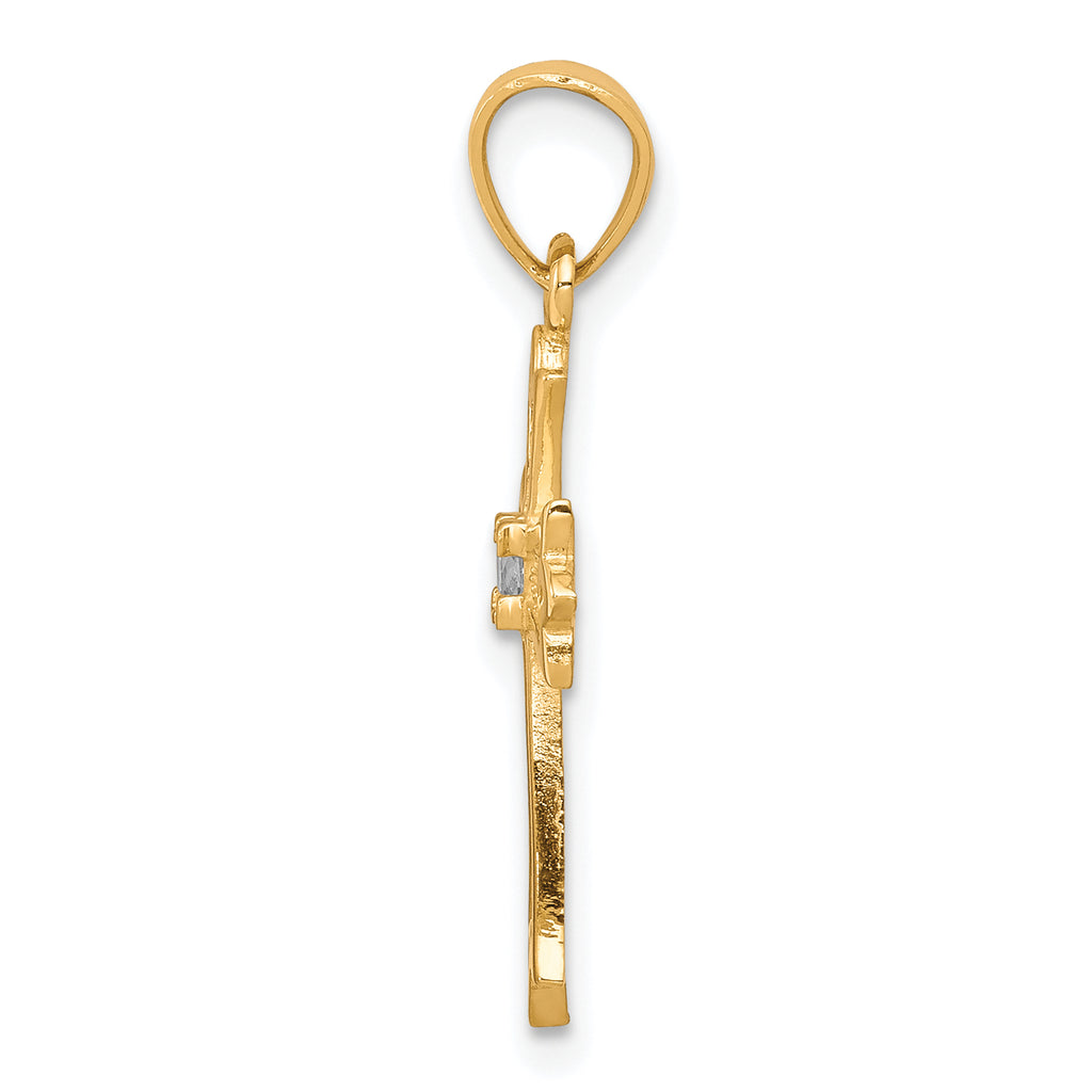 10K Yellow Gold CZ Cross Pendant with Polished Finish Solid Design