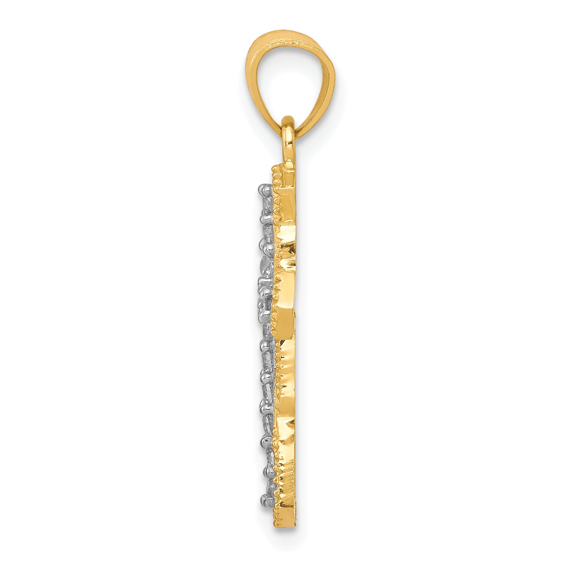 10K Gold CZ Cross Pendant with Polished Finish Elegant Design