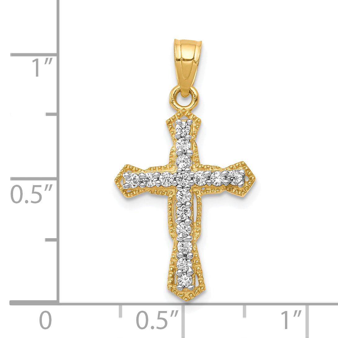 10K Gold CZ Cross Pendant with Polished Finish Elegant Design