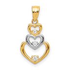 10K w/Rhodium CZ 3-Heart Pendant