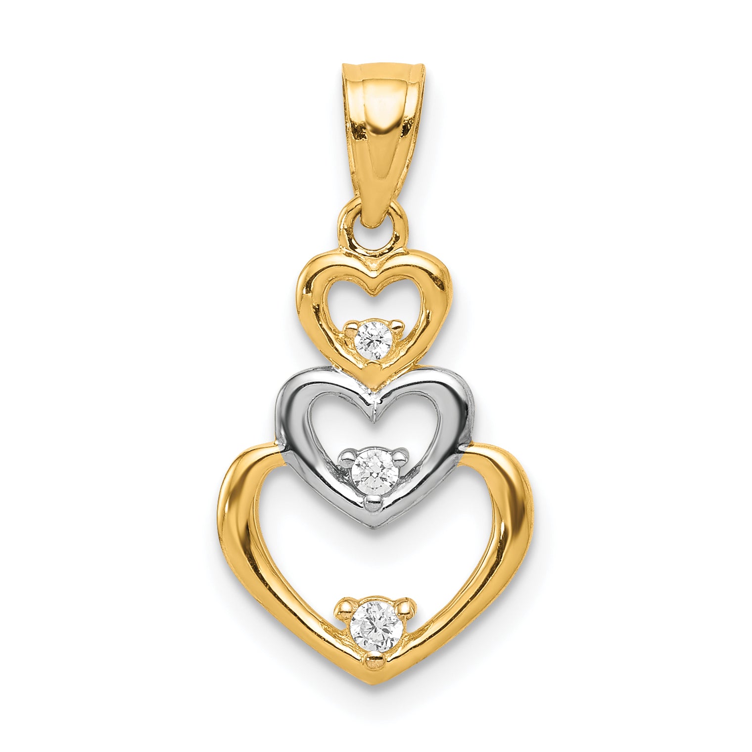 10K w/Rhodium CZ 3-Heart Pendant
