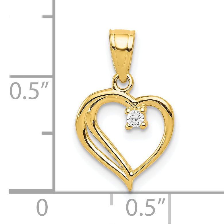 10K Gold CZ Heart Pendant with Polished Finish  Elegant and Gift Ready