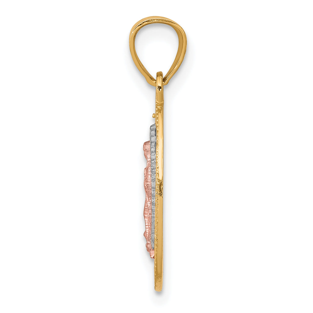 10K Two-Tone Gold Lady of Guadalupe Pendant with Polished Rhodium Finish