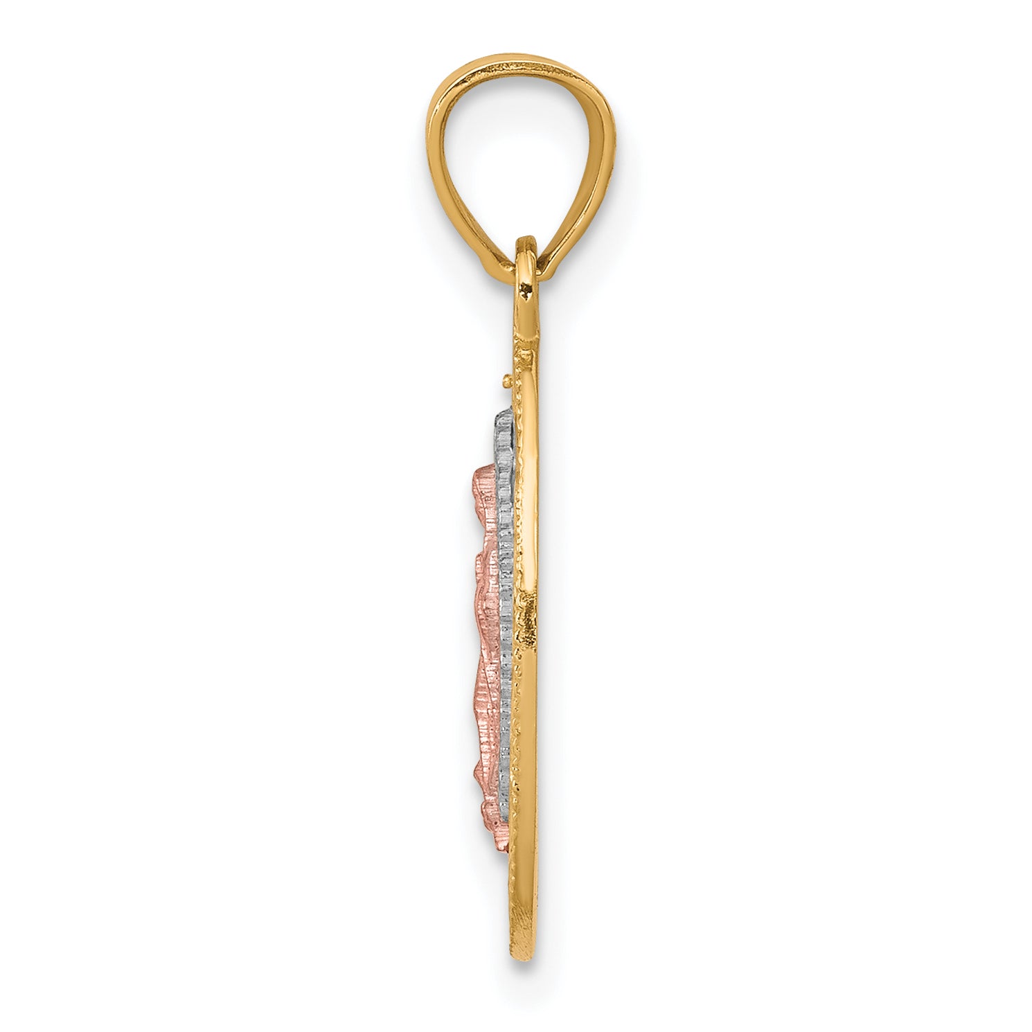 10K Two-Tone Gold Lady of Guadalupe Pendant with Polished Rhodium Finish