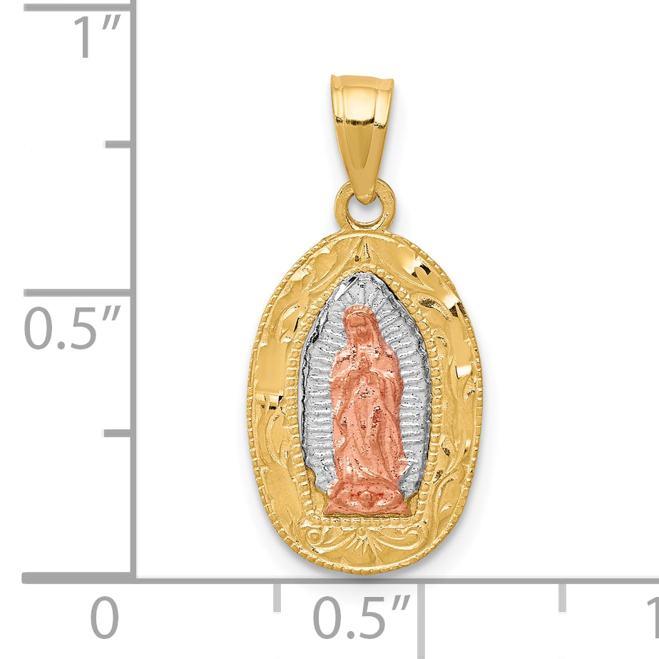 10K Two-Tone Gold Lady of Guadalupe Pendant with Polished Rhodium Finish