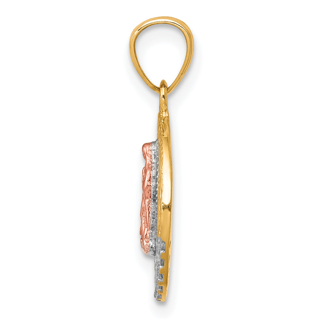 10K Two-Tone Gold Lady of Guadalupe CZ Pendant with Rhodium Accents