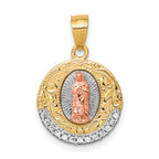 10K Two-Tone w/ Rhodium CZ Lady Of Guadalupe Round Pendant