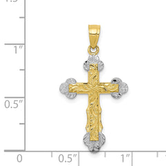 10K & Rhodium-plated Diamond Cut Cross Pendant