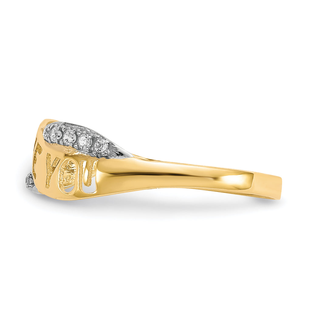 10K WithRhodium CZ I LOVE YOU Ring