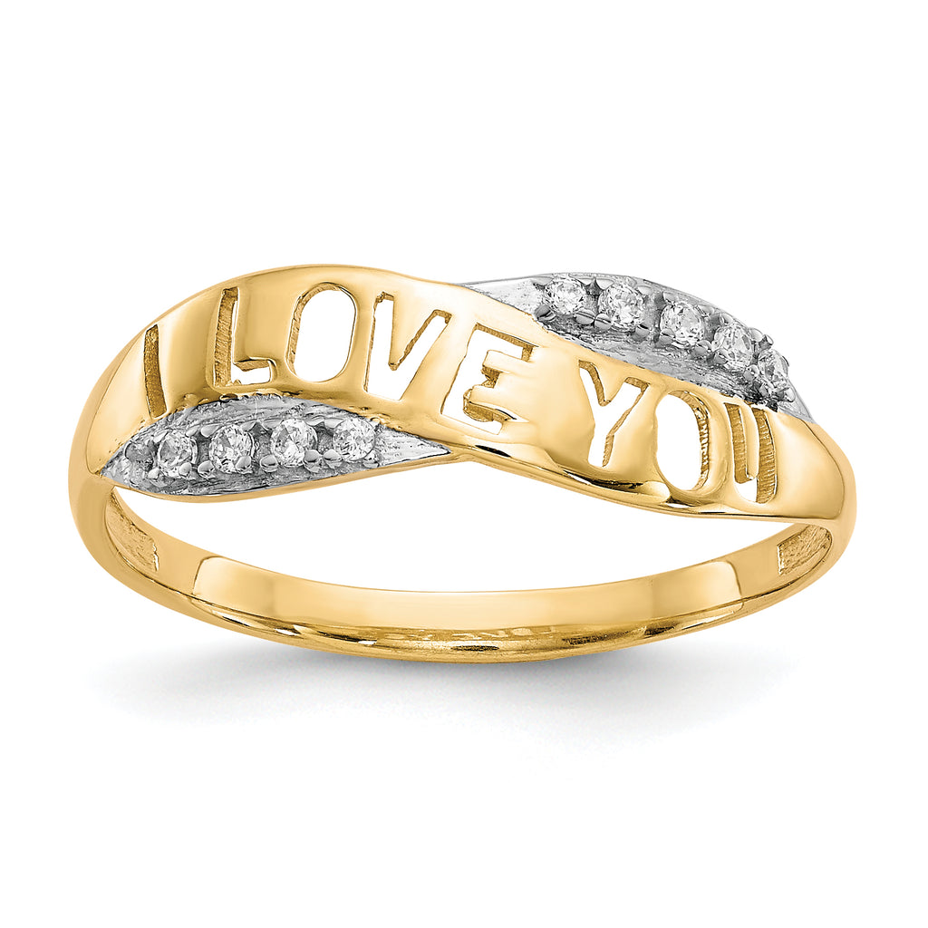 10K WithRhodium CZ I LOVE YOU Ring