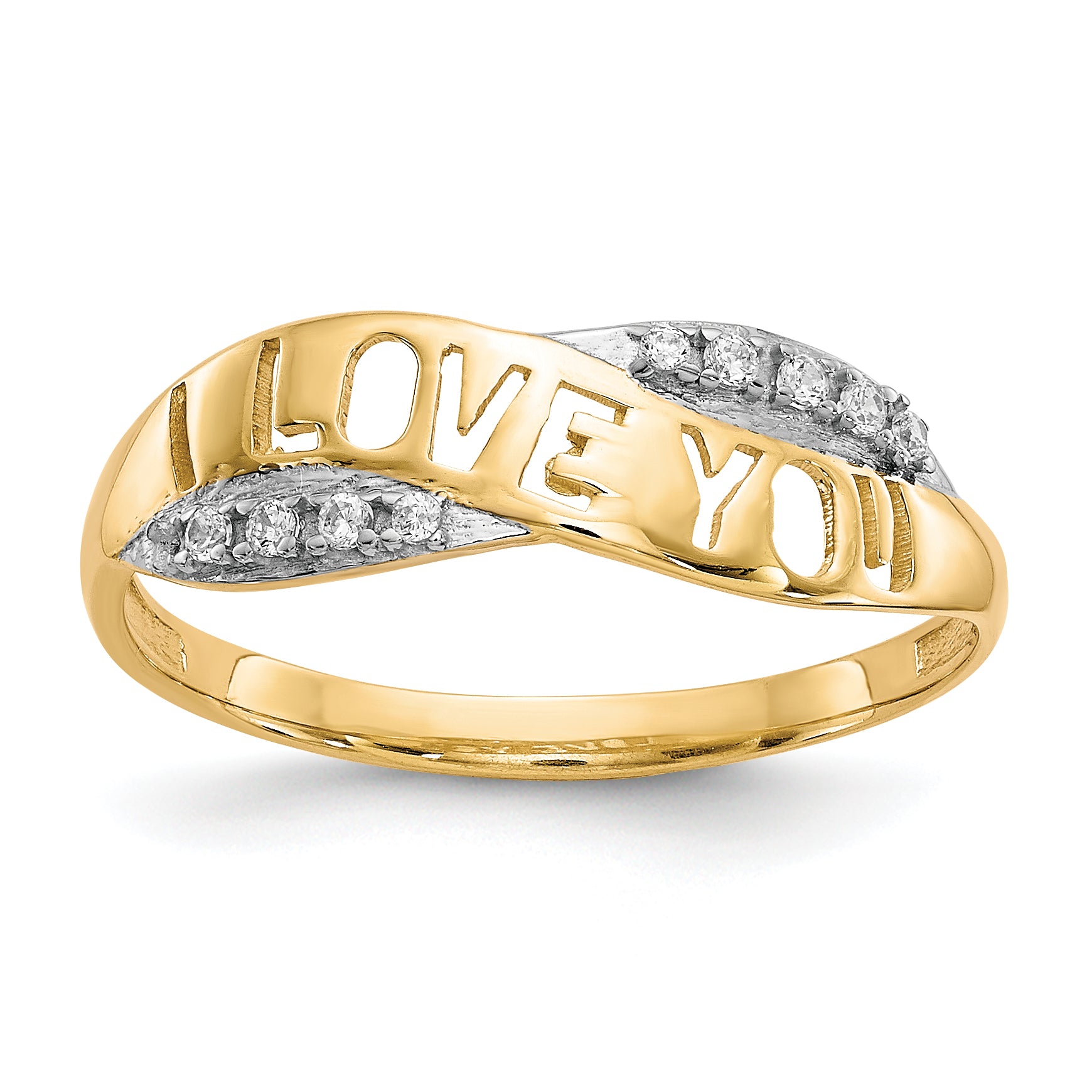 10K WithRhodium CZ I LOVE YOU Ring