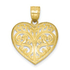 10K Diamond-cut Filigree Heart Charm