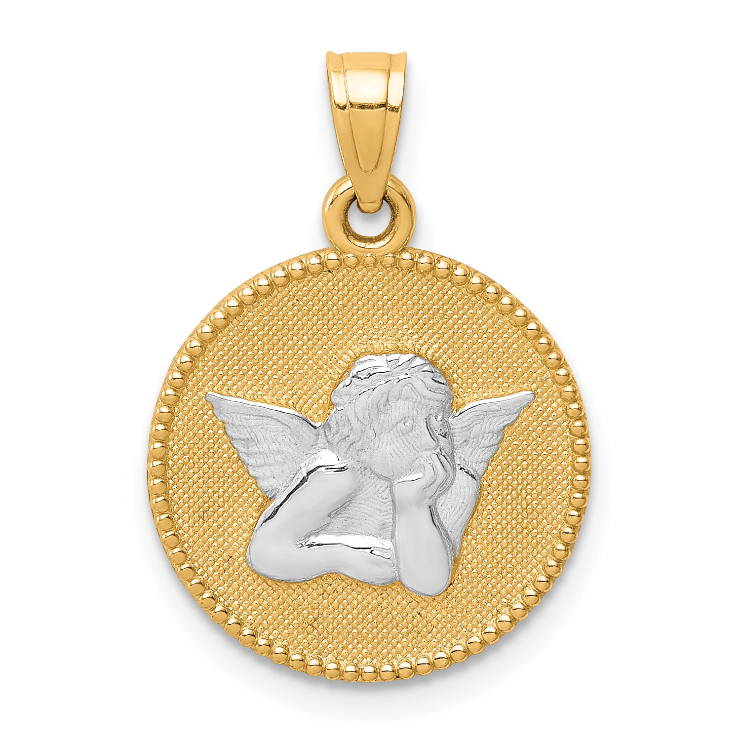 10K W/Rhodium Polished and Textured Angel Pendant Main image